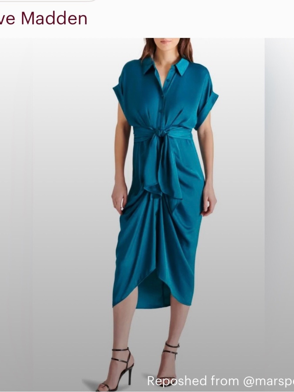 Steve Madden Teal Tie-Front Midi Shirt Dress